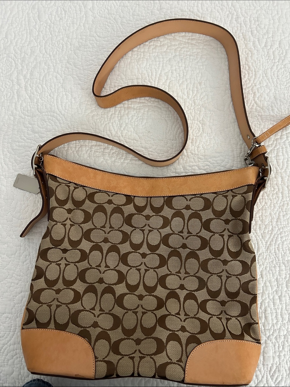 Coach Brown Tan Signature Canvas Crossbody Bag